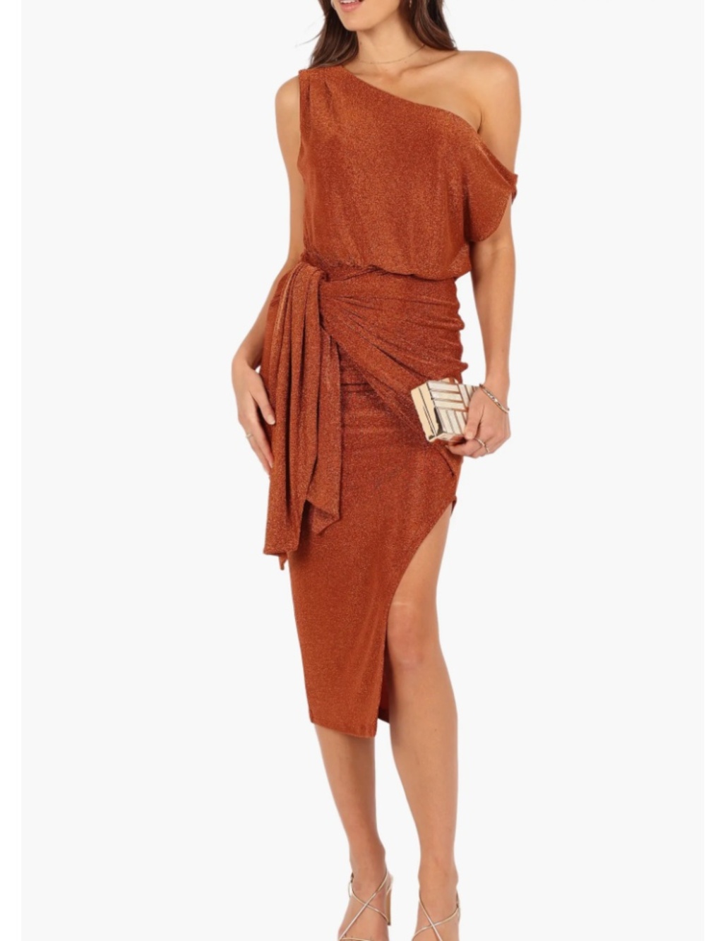 Petal & Pup Santiago Metallic One Shoulder Midi Dress XS